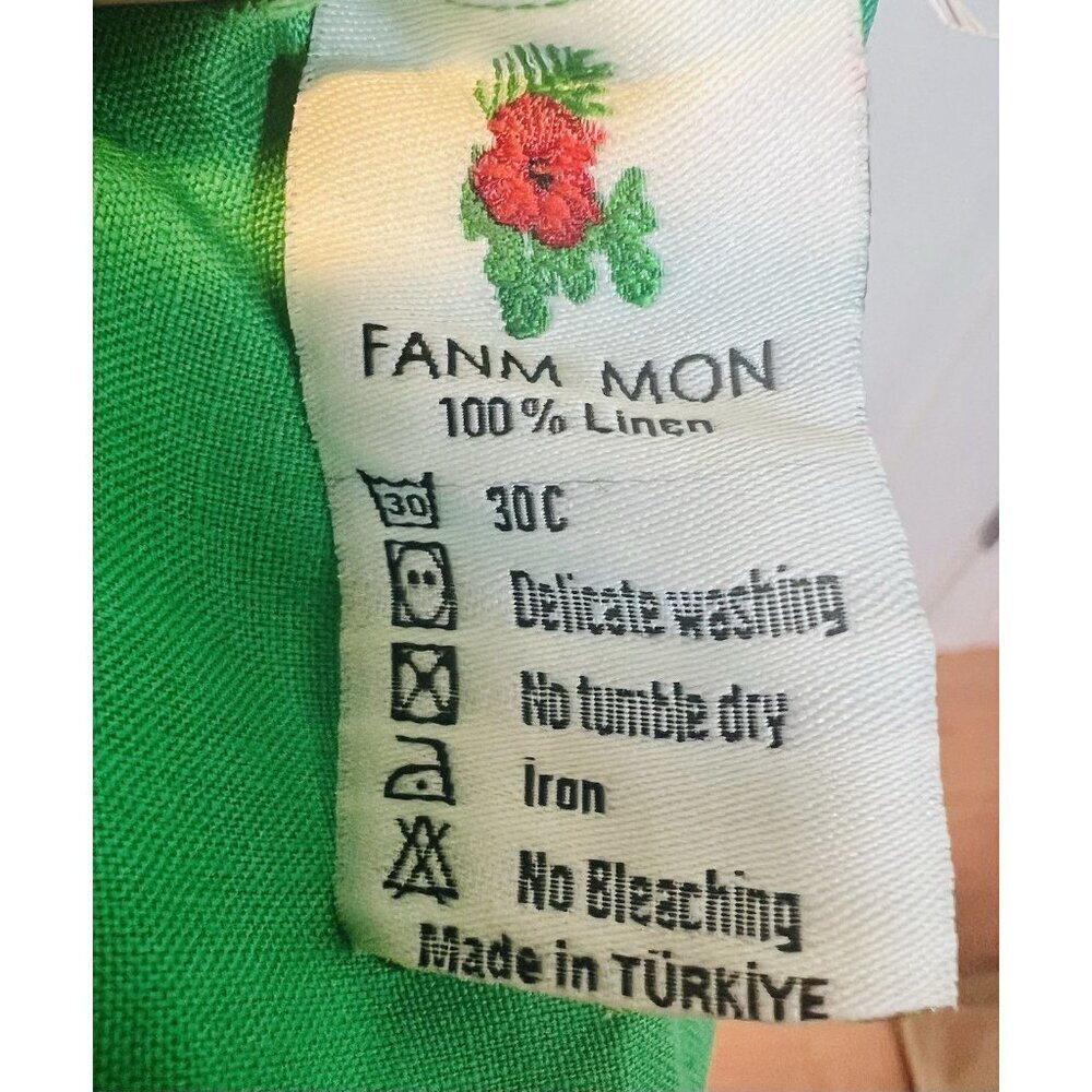 Fanm Mon Nilen Linen Midi Embroidered Dress Large Kelly Green Pockets A-Line - Picture 10 of 10